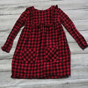 Plaid Ruffle Kids Dress in Red and Black